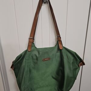 Roots Green Tote with Brown Straps
